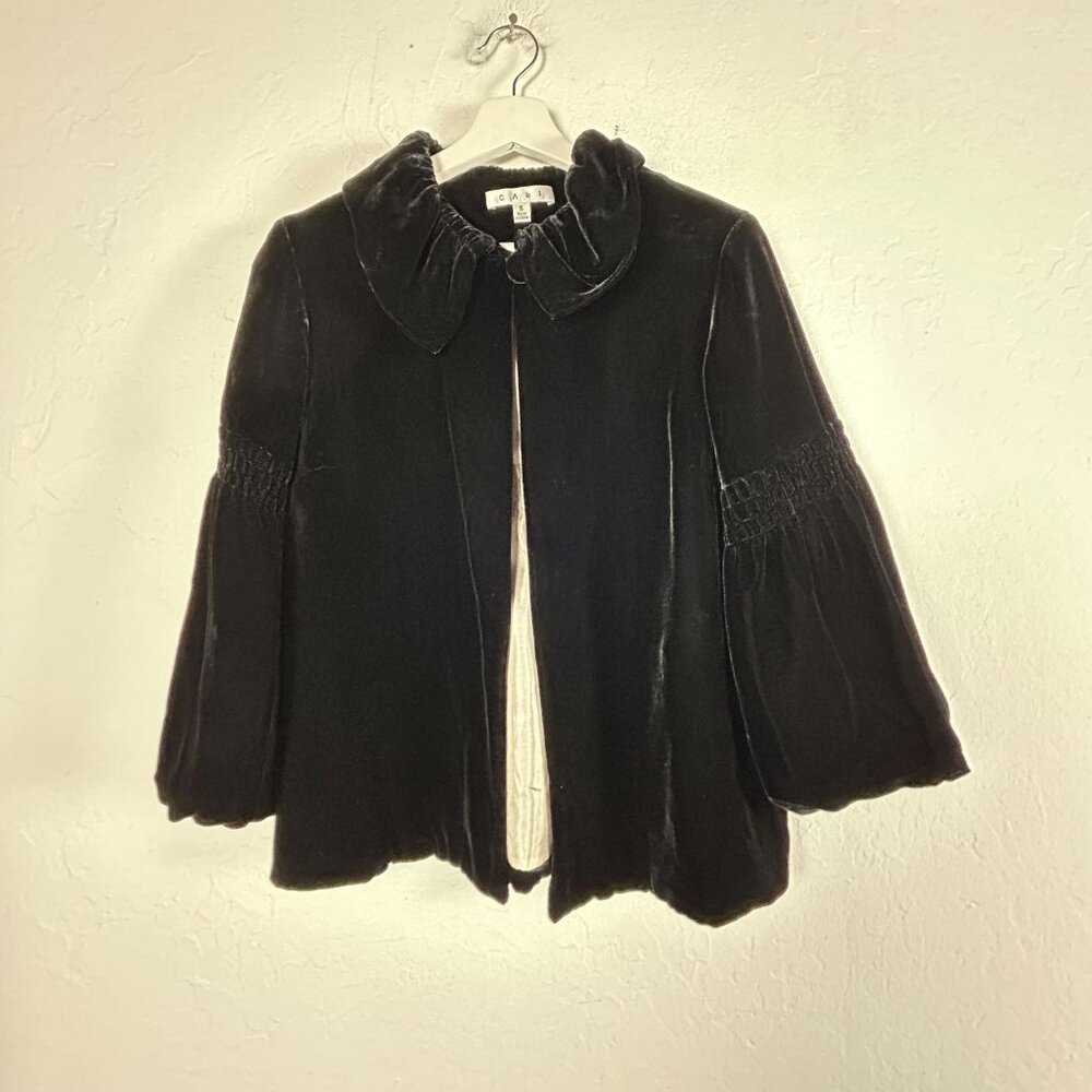 Cabi Womens Black Velvet Swing Jacket Small Style #158 Balloon Sleeve Silk Blend